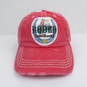 Rodeo Sweetheart  Kbethos Vintage Women's Cap Embroidered Distressed Red Hat